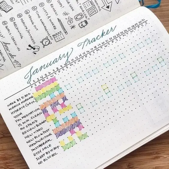 A hand drawn habit tracker from Productive and Pretty