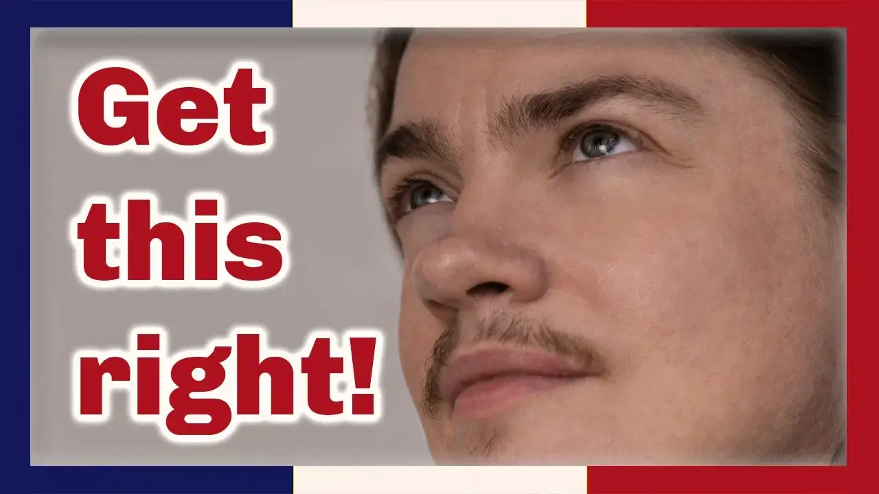 A tight headshot of Angel Pretot looking up, the words Get this right! in red outlined in white at left